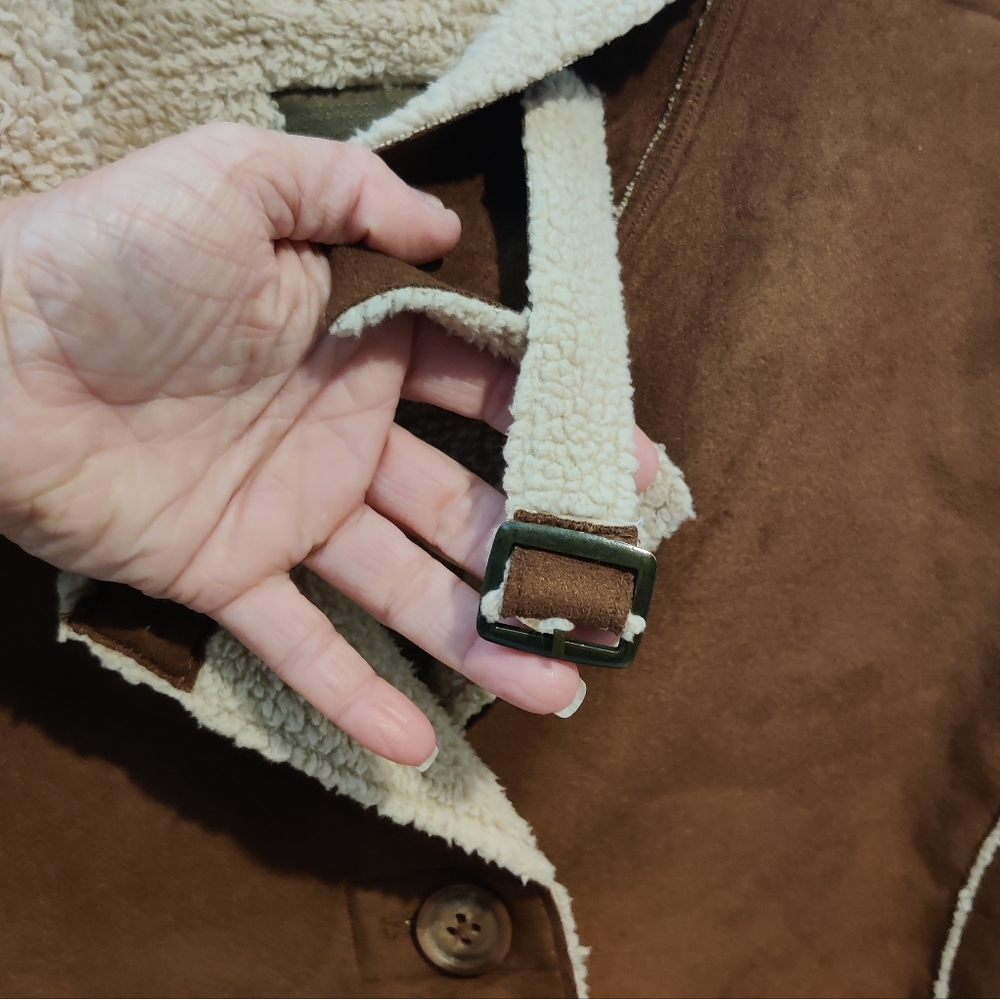 Old Navy Faux Suede & Sherpa Coat, Chestnut, Women's LG - Picture 3 of 8